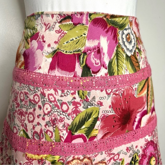 Vintage Fairycore Skirt Pink Green Floral Beaded Lace Boho A-Line Dolce - Picture 3 of 8